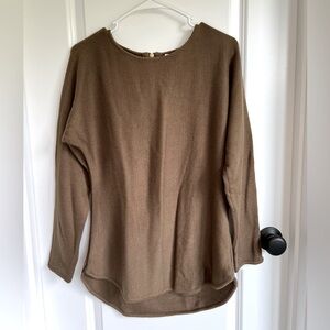 🤎Michael Kors Women’s Olive/Tan Knit Scoop Neck and Hem Sweater w/ Gold Zipper